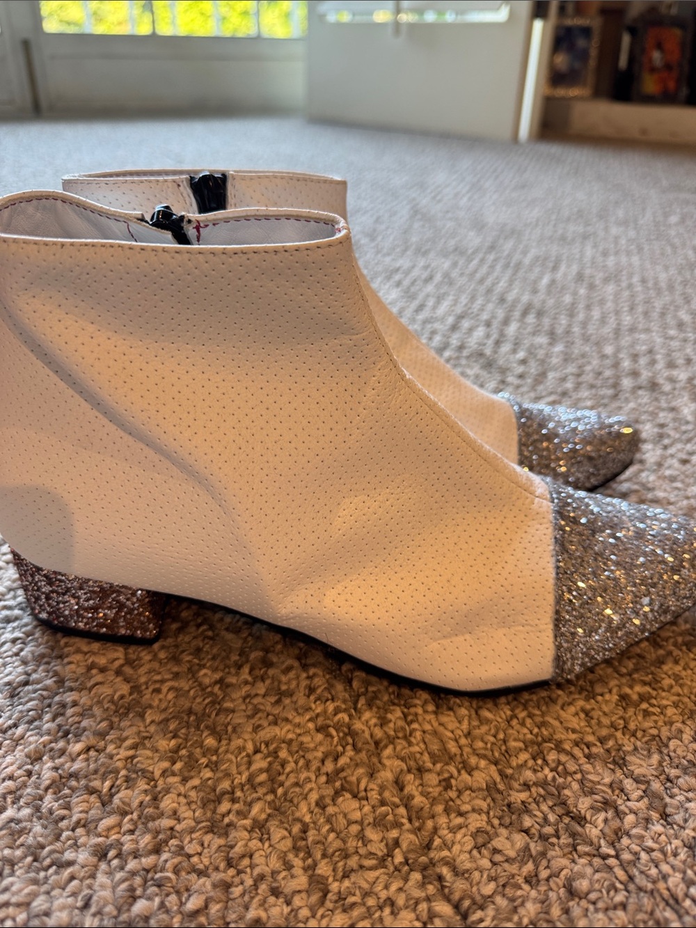 Women’s White Ankle Boots with Silver Glitter made in Italy/bought in Italy